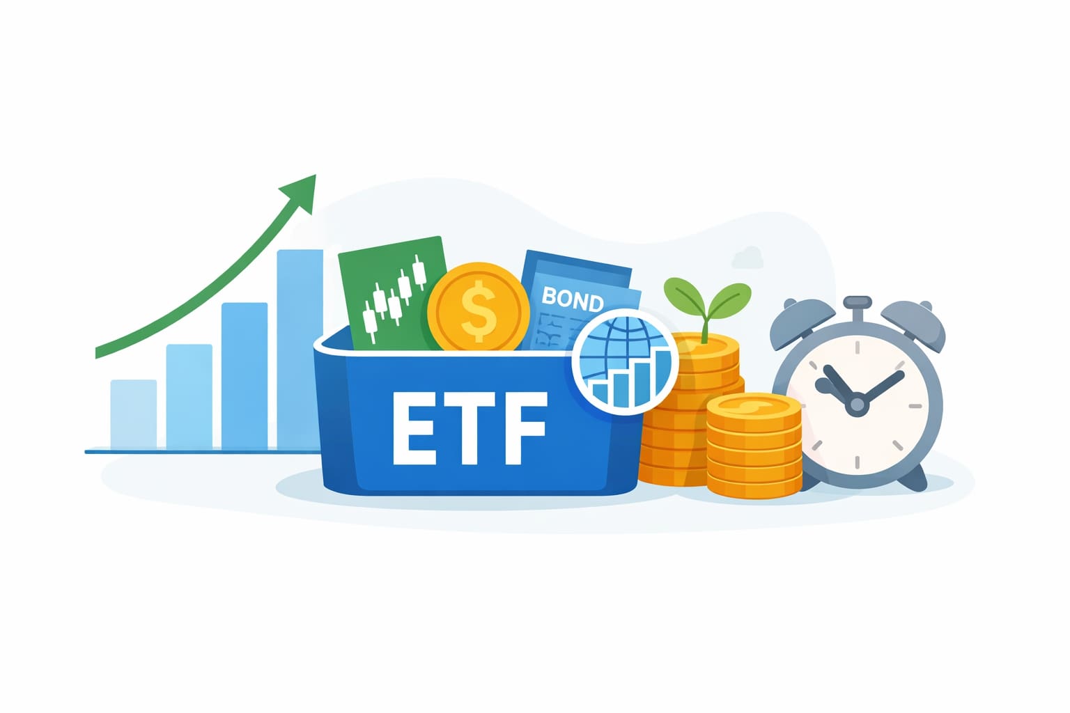 ETF 투자 구조와 분산 투자 개념을 나타낸 금융 일러스트